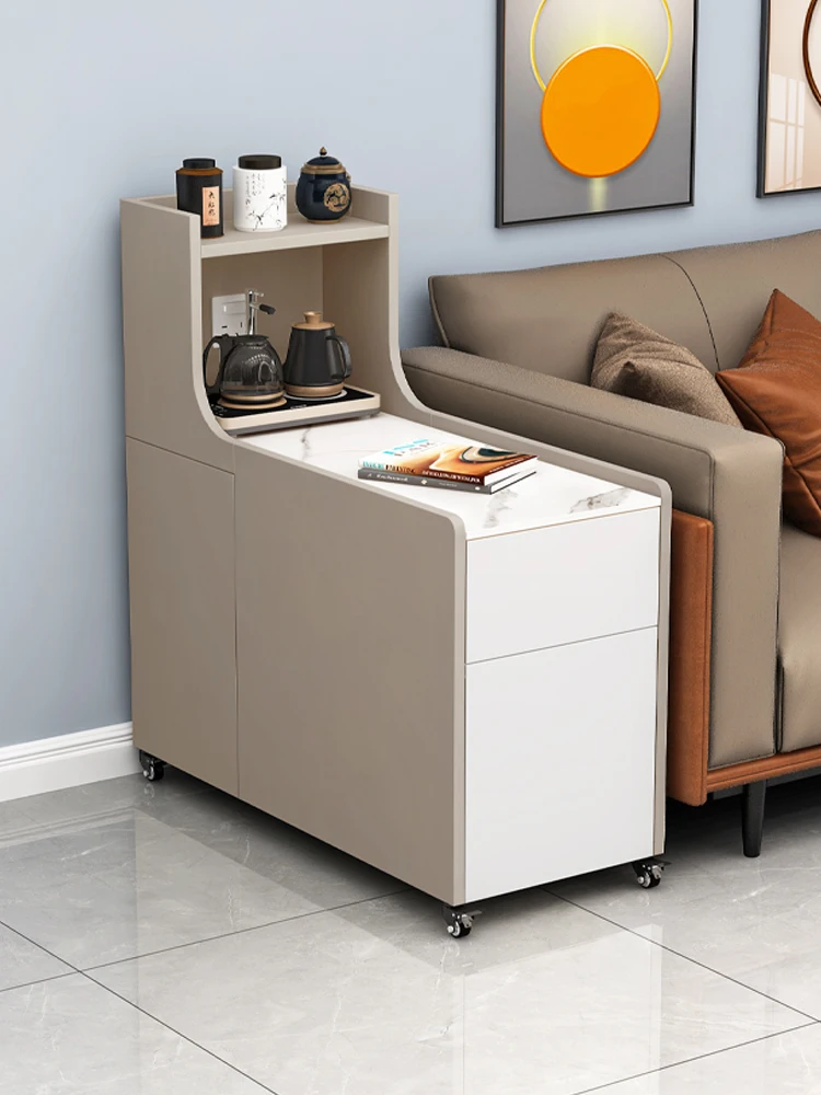 Side cabinet of rock slab sofa simple modern tea  light luxury movable corner living room narrow edge crevice locker