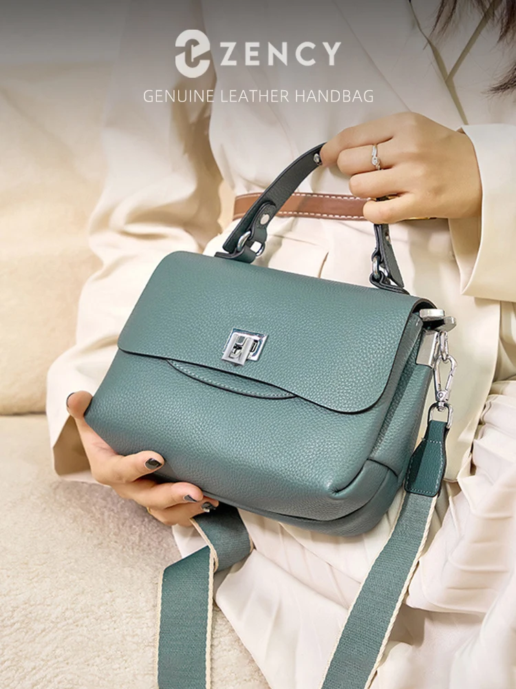 Zency Women's Genuine Leather Top-Handle Bag Simple Fashion Envelope Luxury Brand Shoulder Handbag Small Crossbody for Female