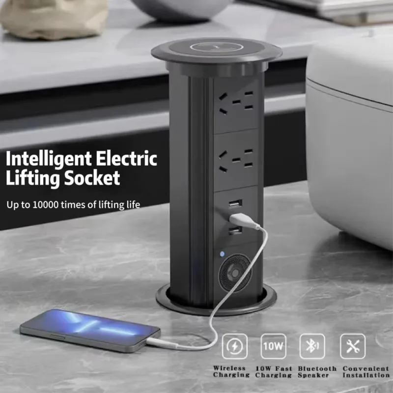 

Automatic Pop Up Socket Wireless Charger EU FR UK US Universal Standard Plug USB Type-c Bluetooth Audio Lift Smart Tower Sockets
