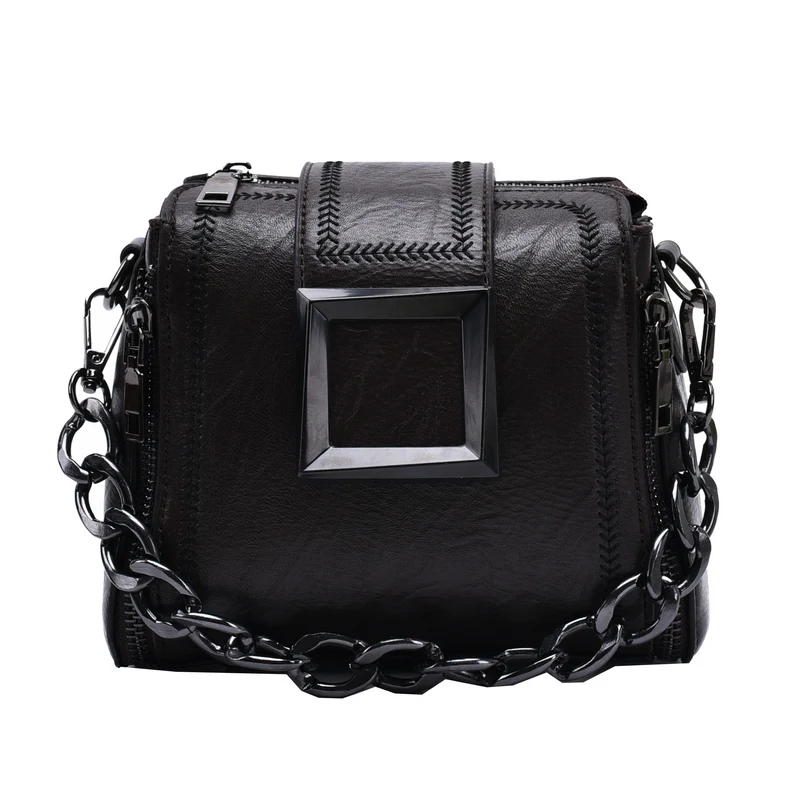 

Vintage Bucket Bag PU Leather Luxury Handbag Women's Chains Hasp Small Bag Retro Shoulder Bag