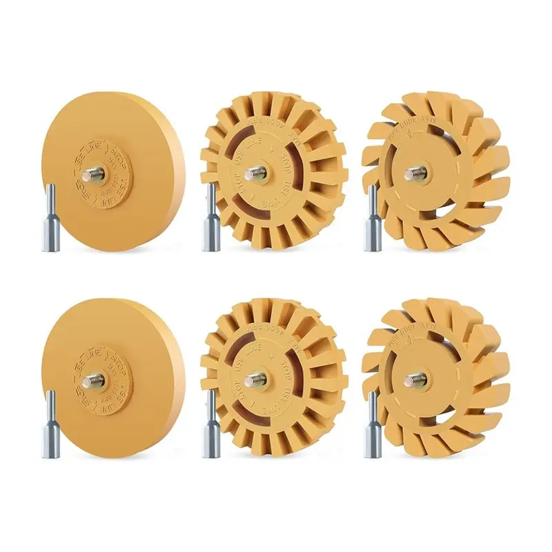 

Premium-No-Scratch 4" Paint Safe Decal Remover 6 Pack Eraser Wheel Powerful Rubber Wheel With Drill Adapter