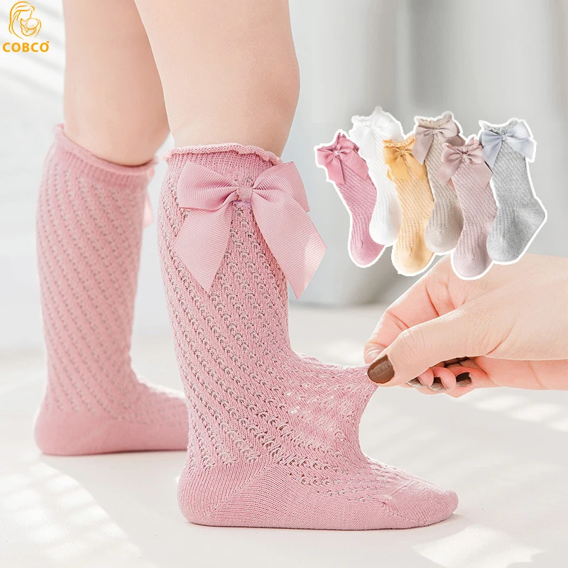 COBCO Children Big Bow Socks Kids Girls Princess Toddlers Knee High Socks Hollow Out Baby Floor Spanish Pineapple Style Socken