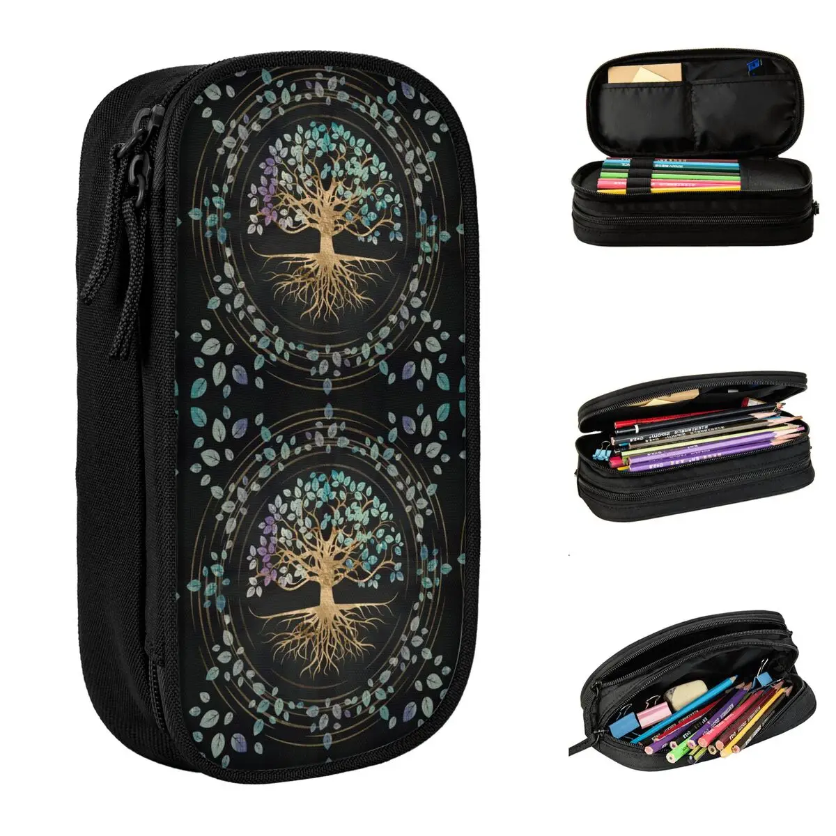 Yggdrasil Tree Of Life Mystic Viking Pencil Cases Sacred Norse Golden Pen Holder Pencil Bags School Supplies Gift Pencil Box