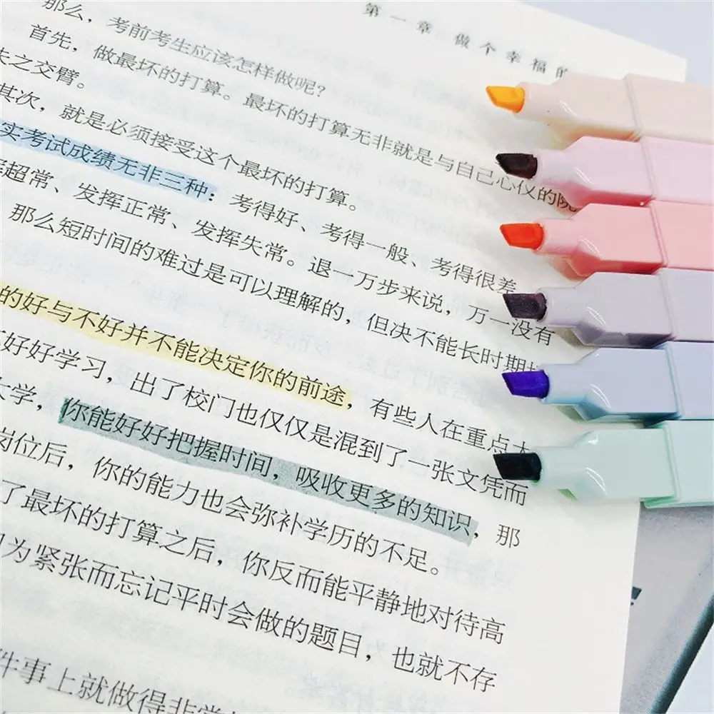 6pcs/set School Supplies Stationery Use Marker Highlighter Pen Color Pen Light Eye-protector Morandi Color