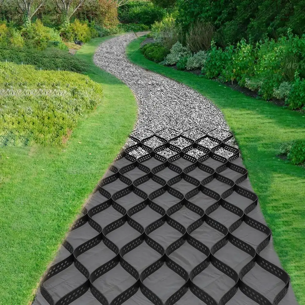 Gravel Ground Grid Driveway Stabilization Geo Grid 1885 ปอนด์ต่อตารางฟุต Geocell 13ft x 33ft เป็นมิตรกับสิ่งแวดล้อมวัสดุ HDPE ยืดหยุ่น