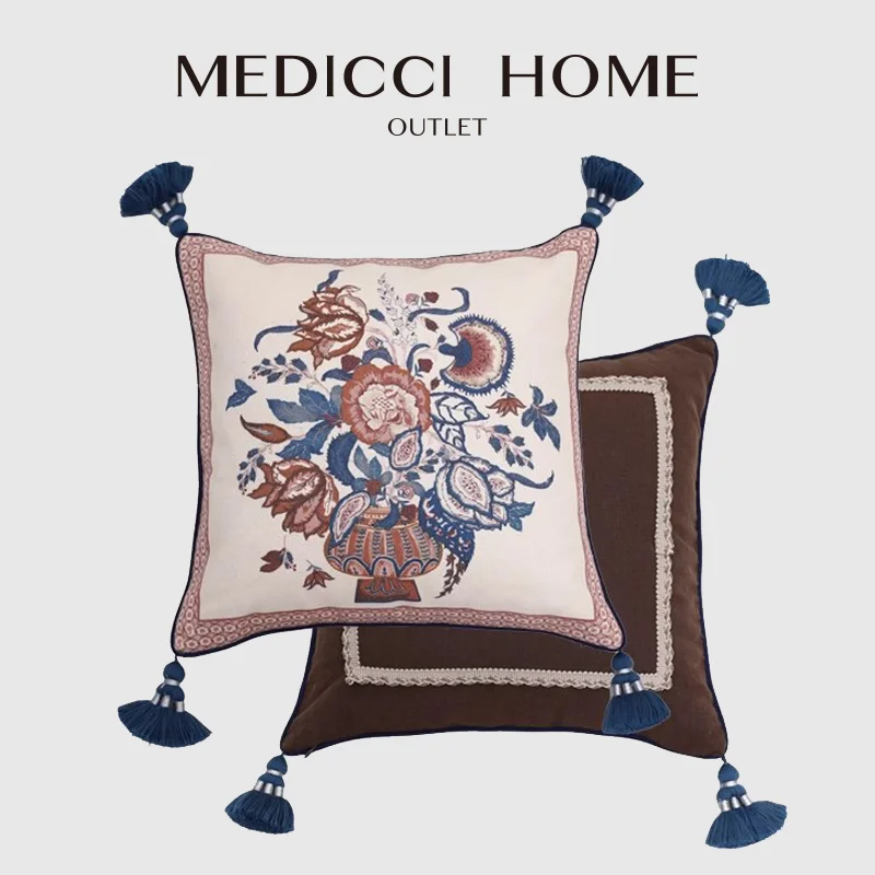 Medicci Home Antique Furniture Cushion Cover Super Soft Vintage Irish Floral Decorative Pillow Case For Living Room Sofa Couch