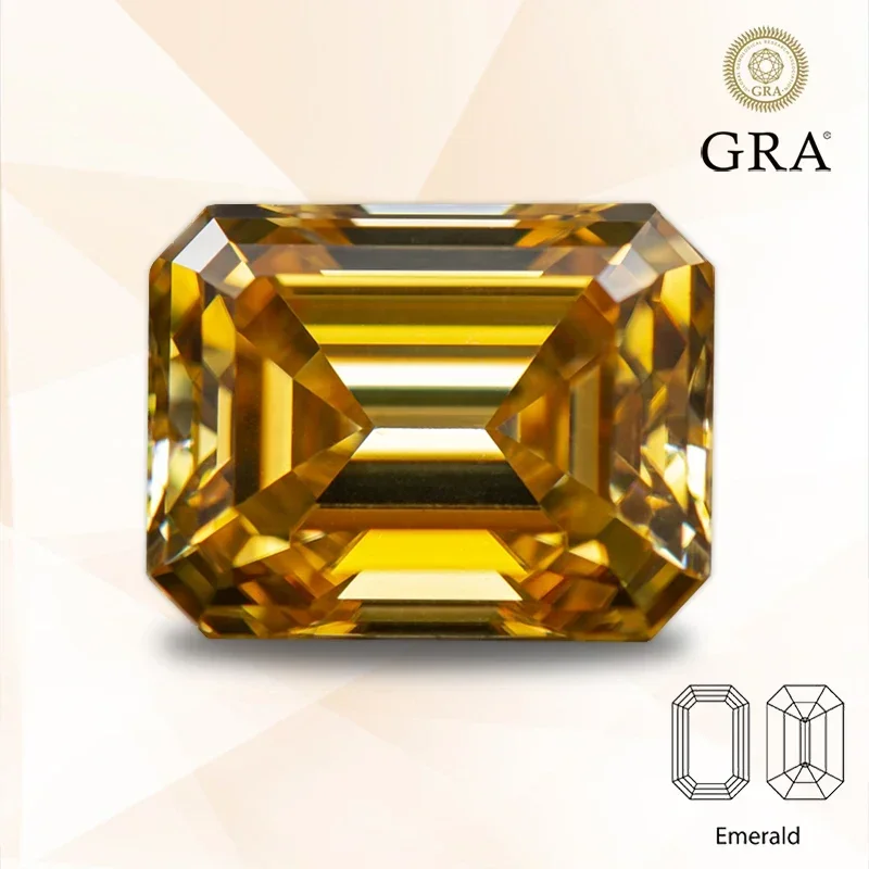 

Moissanite Diamond Champagne Color Emerald Cut Lab Grown Gemstone Charms Jewelry Rings Earrings Making with GRA Certificate