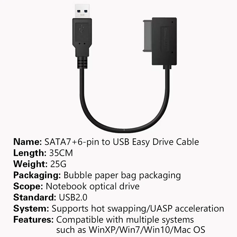 PzzPss USB 2.0 Mini SATA II 7+6 13Pin Adapter Converter Cable for Laptop CD/DVD ROM Slimline Drive Converter HDD Caddy