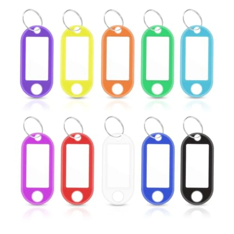 

50 Pack Plastic Key Tags with Blank Paper Labels and Transparent Window and Split Ring Key Rings with Label Assorted Colors Key