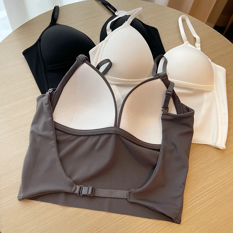 2026 Fashion Woman Solid Camisole Strap Corset Knitted Sexy Backless Korean Style Tank Top Bra Seamless Skin-Friendly U-Back Top