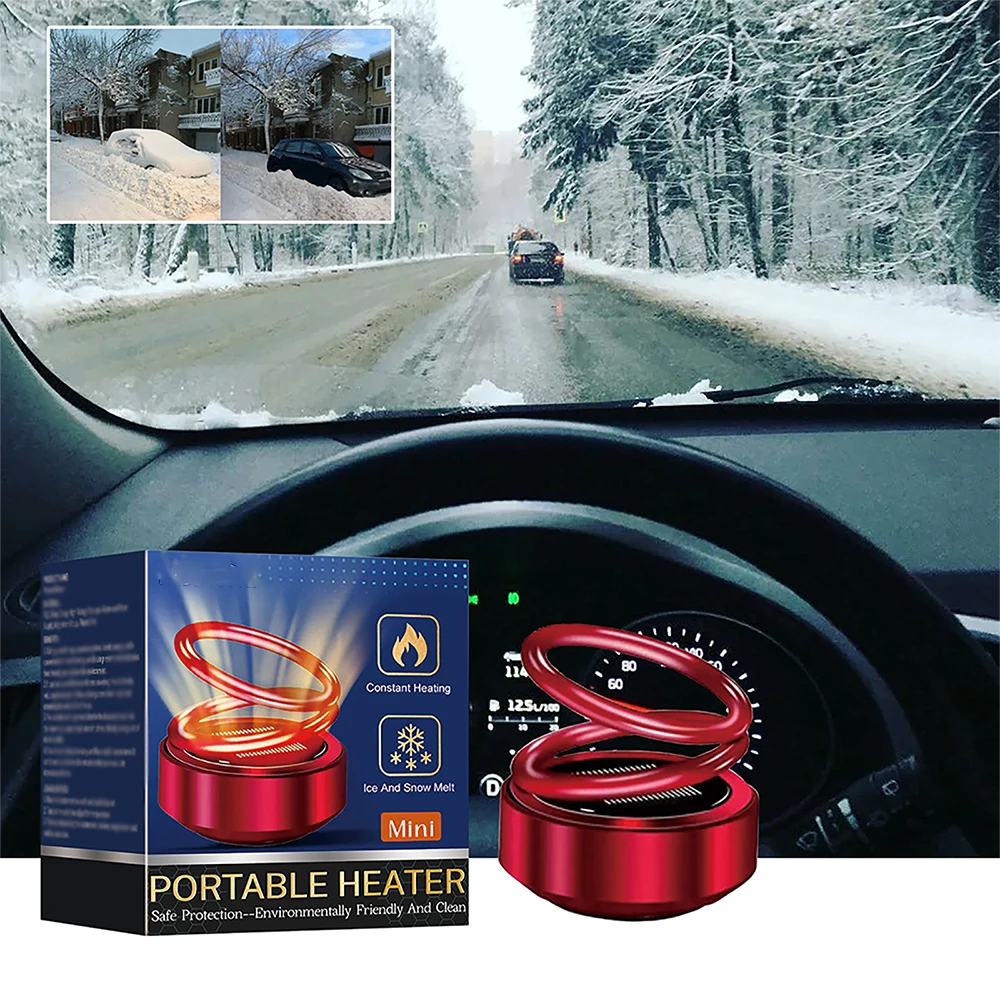 1PC Portable Kinetic Molecular Heater Double Ring Rotating Solar Powered Windshield Defroster Car Heater Car Air Freshener