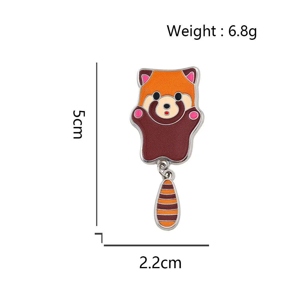 Niedliche Rote Panda-Emaille-Pins mit baumelndem Schwanz, lustige Tier-Broschen, Kawaii-Metall-Abzeichen, Rucksack-Anstecknadel, Schmuckgeschenk – Detail 3