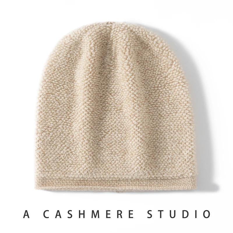 High Quality Cashmere Beanie Hats Winter Casual Solid Color 100% Cashmere Knitted Hat Outdoor Warm Fancy Cap for Women