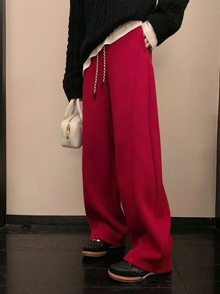 

Warm Sun Rice Noodle Pants 3D Tailoring Leg Lengthening Casual Lazy God Pants High Waist Cotton Straight Leg Pants