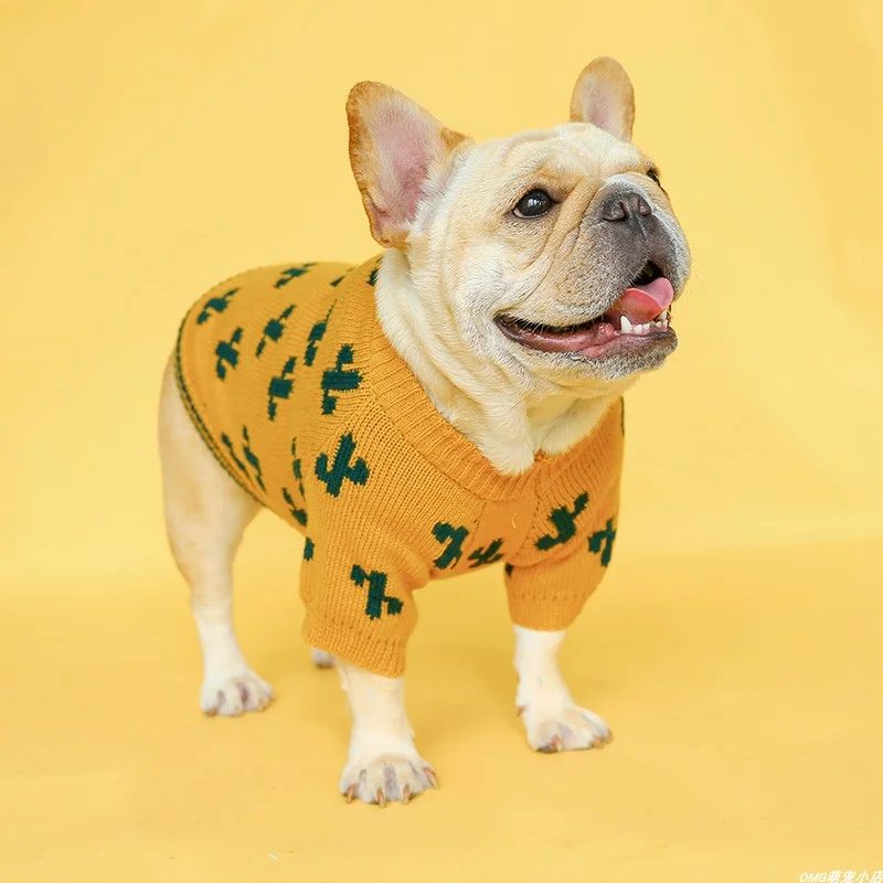 1PC Pet Clothing Dog Autumn and Winter Thickened Warm Ginger Cactus Knitted Elastic Pullover Sweater For Small Medium Dogs