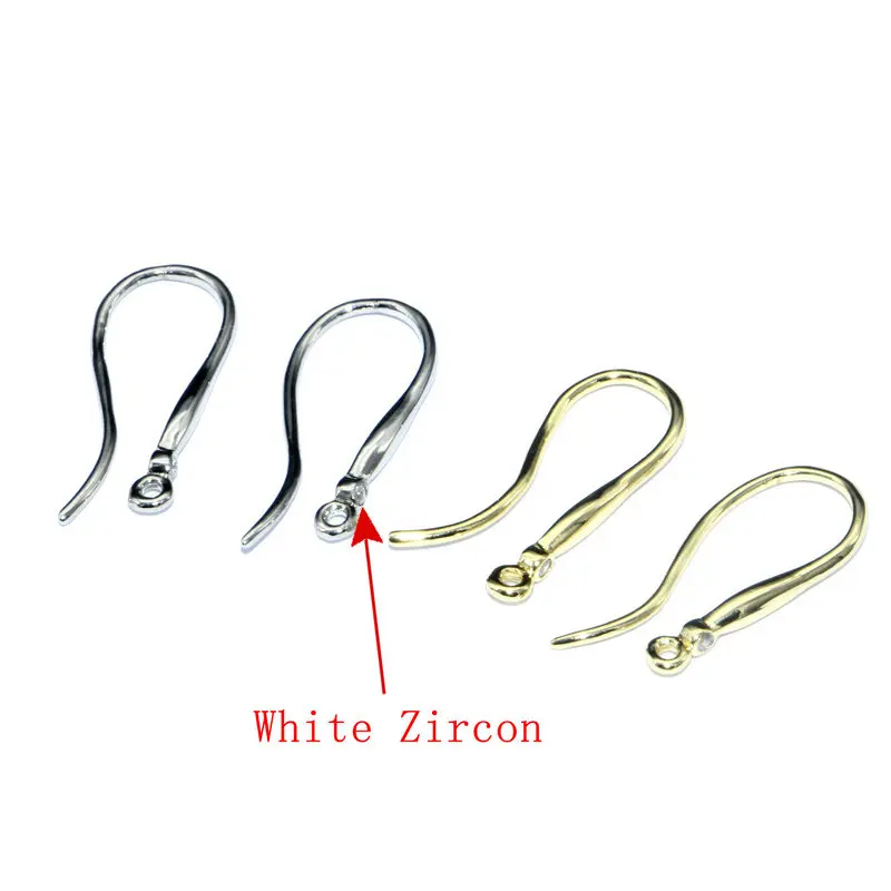 Earring Findings for Jewelry Making High Quality Remain Color Rhodium Gold Plated Metal CZ Paved Fish Wire Ear Hoop for diy