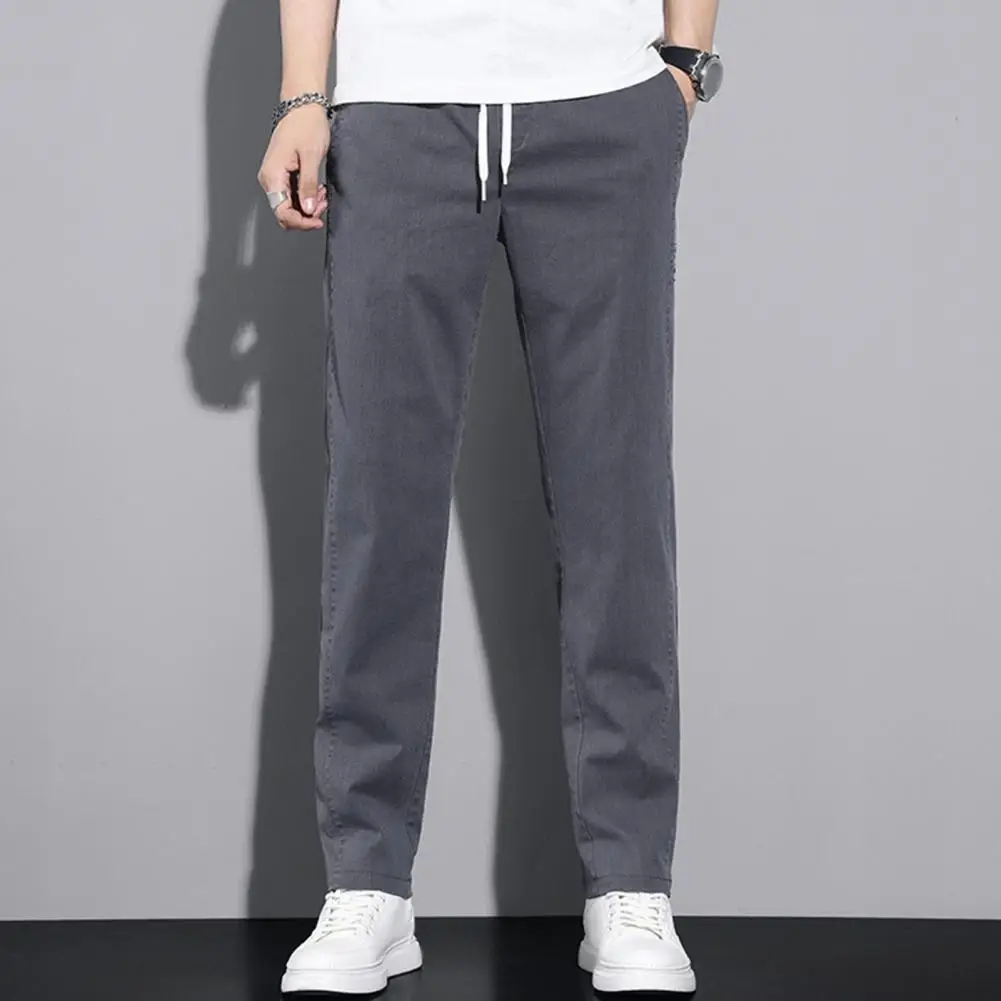 Men Casual Trousers Men School Pants Men's Drawstring Elastic Waist Wide Leg Pants with Pockets for Sport Travel Daily Wear