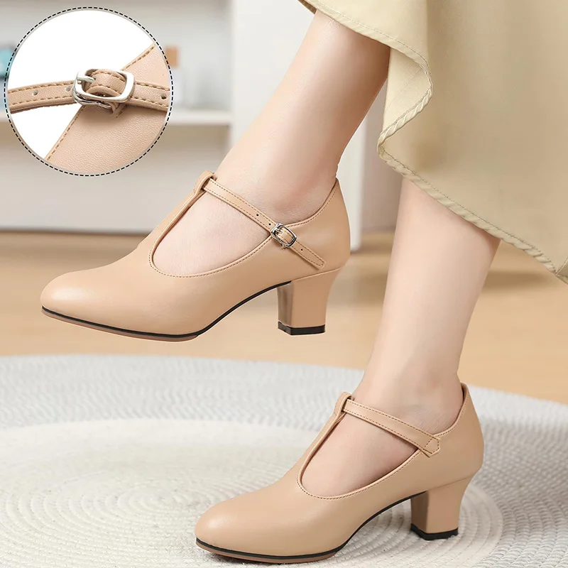 Scarpe da ballo da donna da 2 pollici con cinturino a T Tacchi da ballo per adulti Salsa latina Flamenco Tango con scarpe da ballo con fibbia regolabile