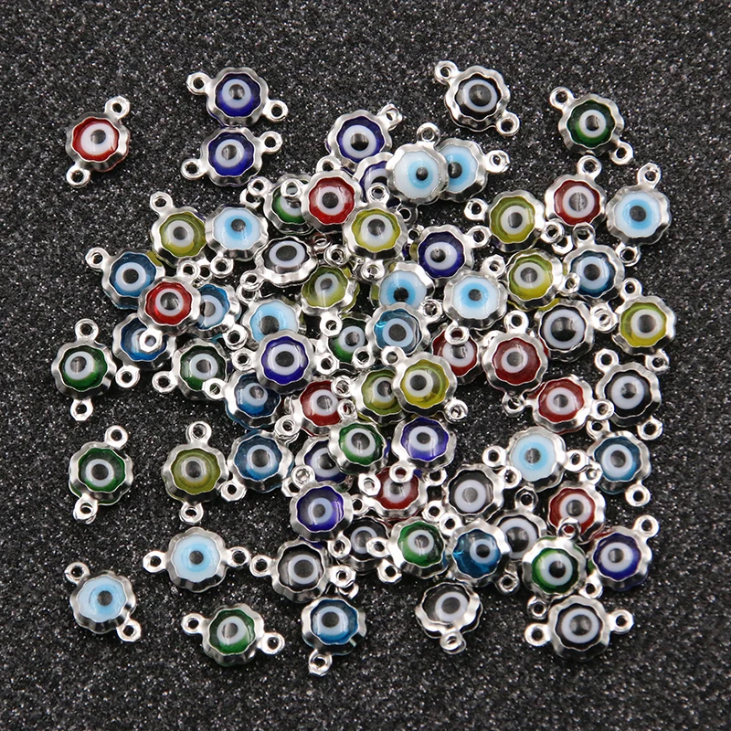 10Pcs 7X12mm 7 Color Stainless Steel Flower Eye Charms Connector DIY Bracelet Necklace For Jewelry Making Accessories