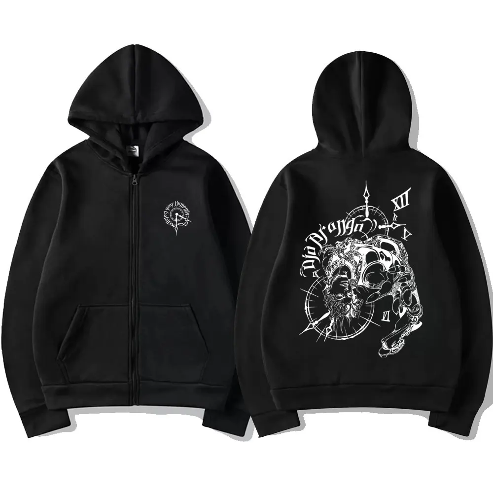 Anime JoJo's Bizarre Adventure Zipper Hoodie Drop Dio Over Heaven Print Zip Up Jacke Männer Frauen Casual Vintage Zip Up Sweatshirt – Detail 3