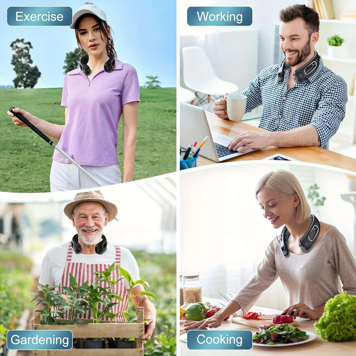 Portable Rechargeable Neck Fan-5200mAh 9 Ounce Nack Fan With 4 Speed Hands Free Bladeless For Tent, Outdoor - Battery Powered Fa