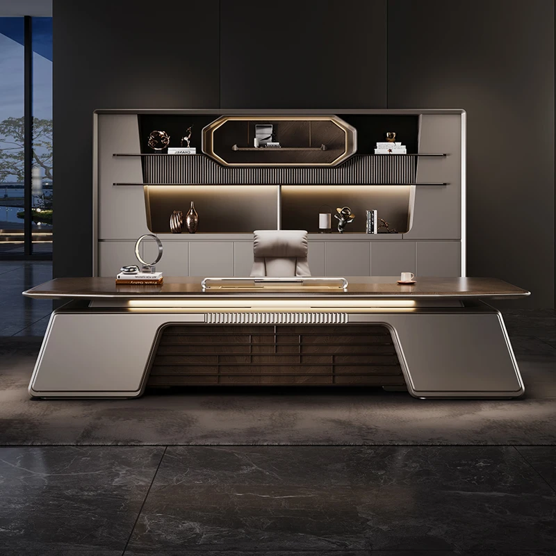 High-end Light Luxury Minimalist Modern Adjustable Executive Office Desk With Wood Texture For Commercial Use In Office Building