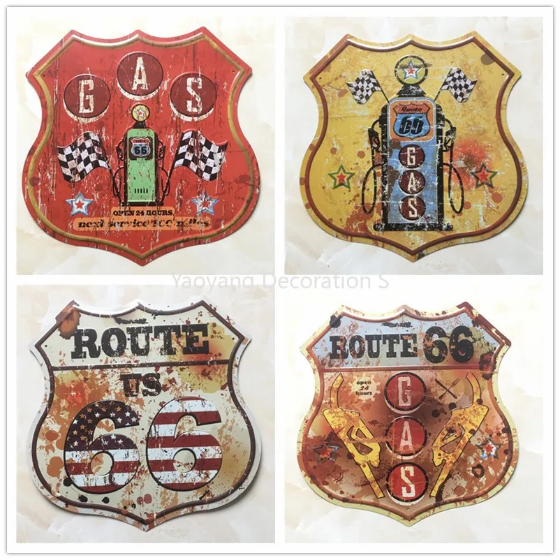 

Route 66 Shield Shape Vintage Metal Signs Signboard For Gas Station Garage Retro Plaque Decorative Painting Plate 30.5*30CM