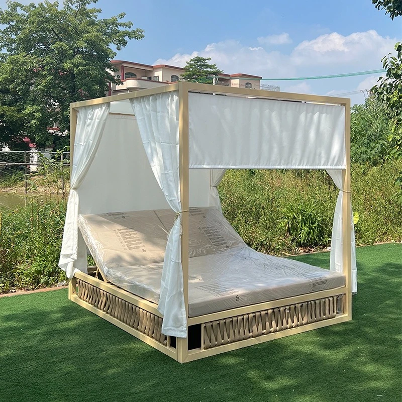 

Outdoor rope lounger pool seaside round bed leisure courtyard beach bed garden rattan lounger terrace sun bed
