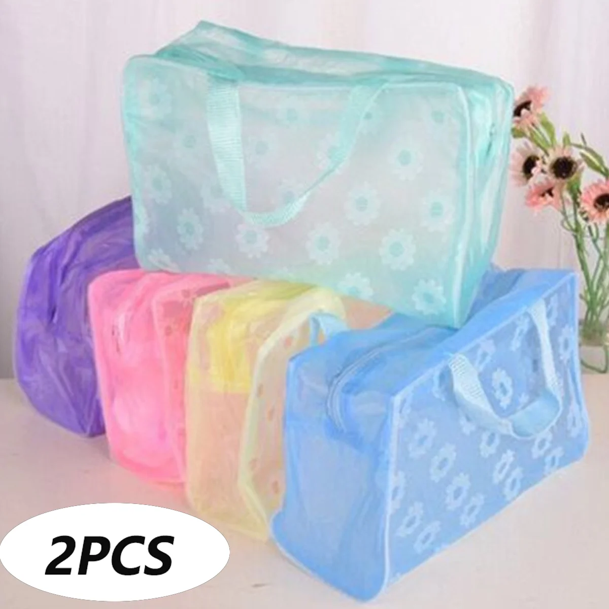 2PCS PVC Transparent Cosmetic Bag Clear Makeup Bag for Women Girl Waterproof Zipper Beauty Case Travel Handbag Toiletry Bags