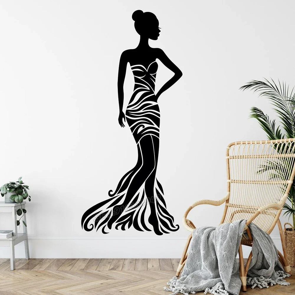 Women Fashion Couture Wall Decal Girls Clothing Atelier Dress Style Shop Afro Woman Fashion Bride Lady Wall Stickers Vinyl B444