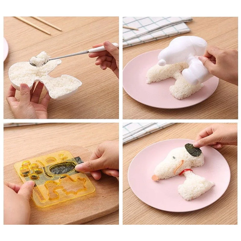 2PCS/Set Snoopy DIY Sushi Donburi Mold Onigiri Rice Ball Food Press cartoon Sushi Maker Mold Sushi Kit Japanese Kitchen Bento