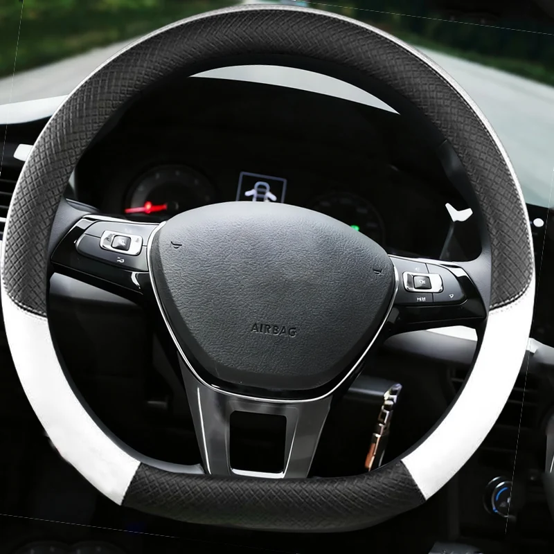 Universal 38cm Microfiber Perforated Leather Car Steering Wheel Cover Hand-Stitch Kit with Needle Thread Wear-Resistant sturdy