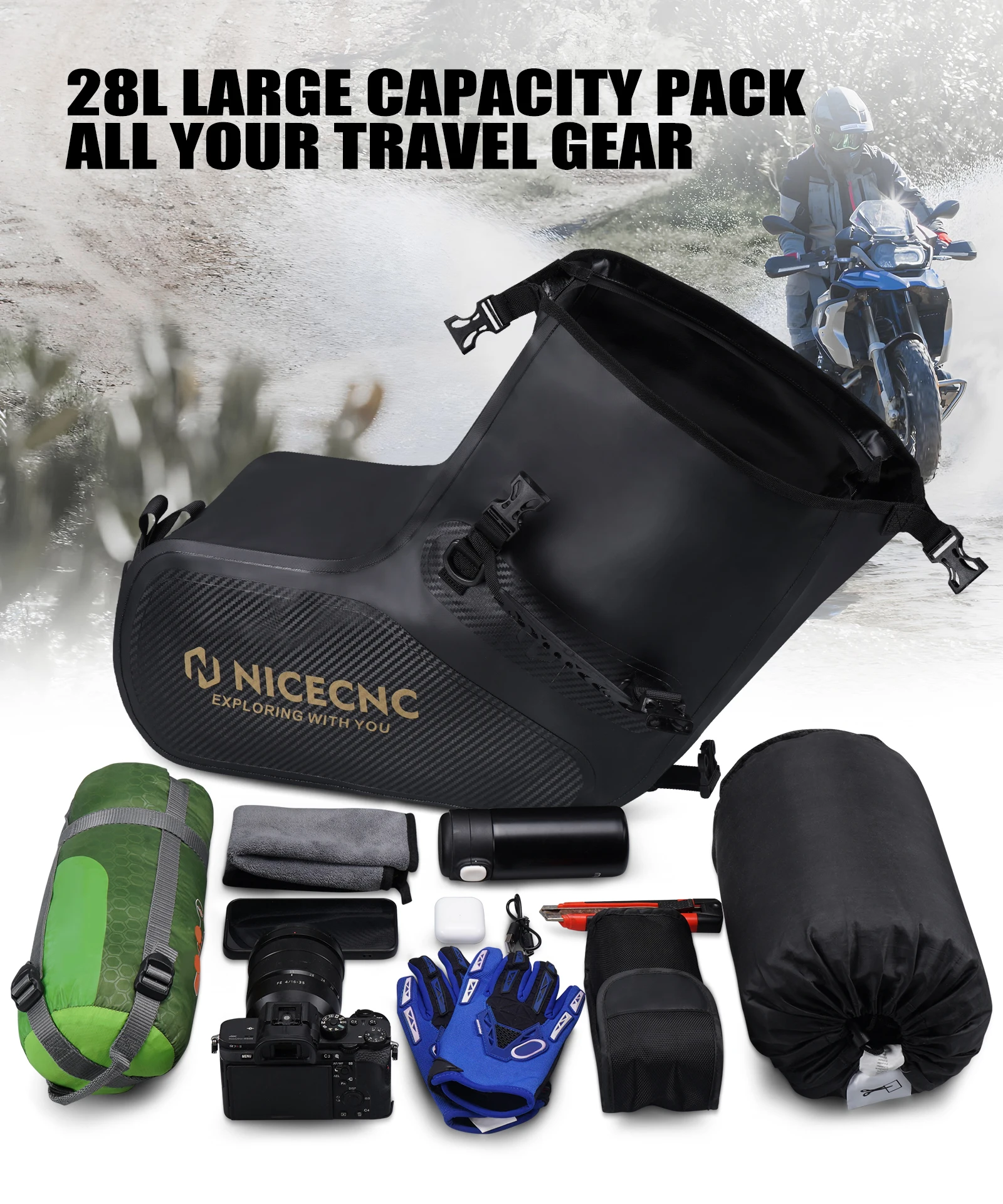 NICECNCMotorcycle Saddlebag for BMW R1200GS R1250GS Waterproof Heated-resistant Touring Luggage Motorbike Pannier Large Capacity