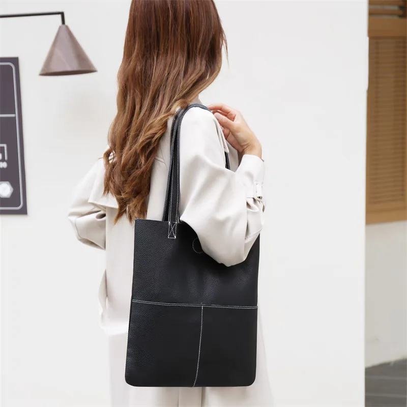 Luxury Design Tote Bags For Woman Fashion Genuine Leather Handbag Cowhide Large Capacity Business Shopping Daily Shoulder Bag