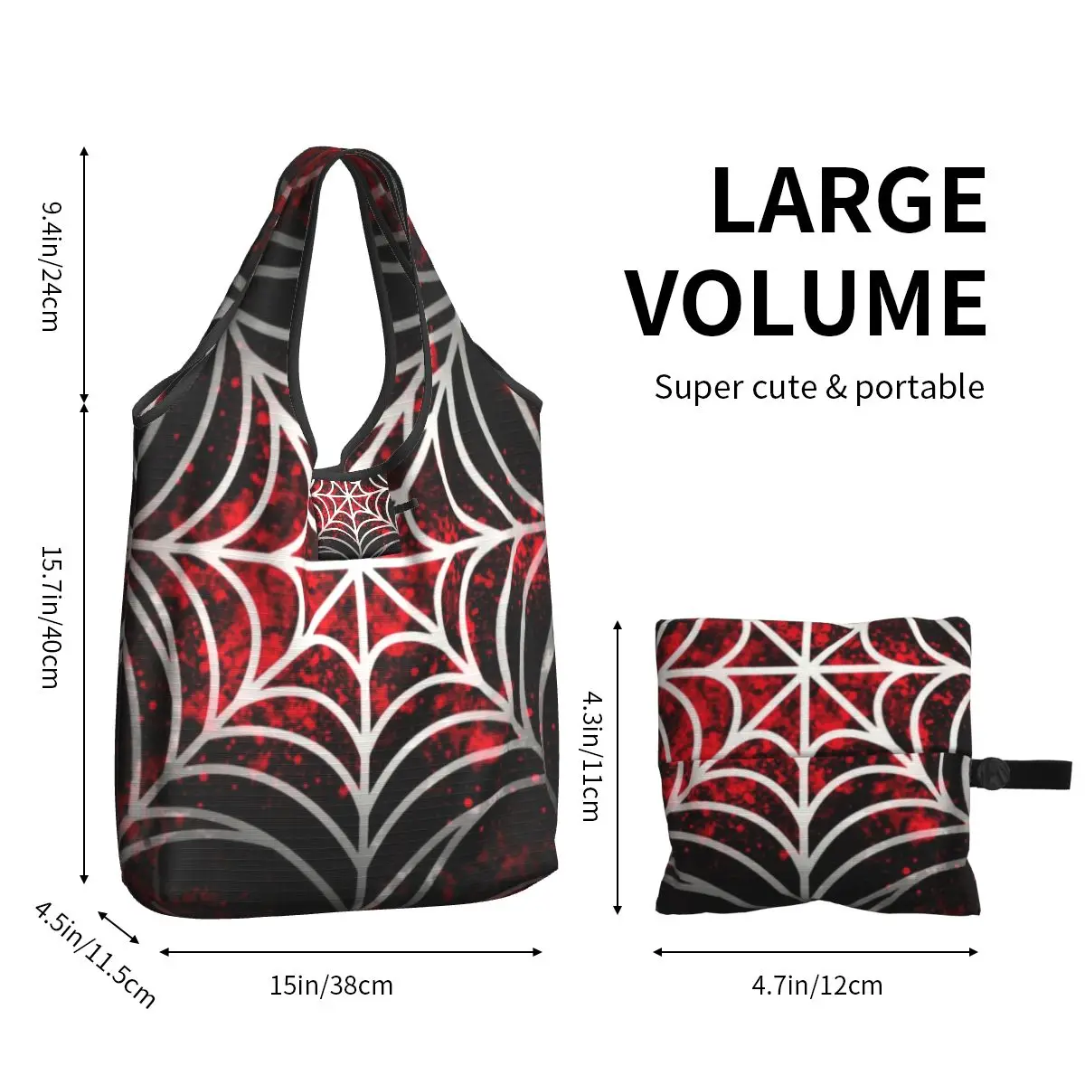 Schwarze und rote Spinnennetze Lebensmittel einkauf Einkaufstasche benutzer definierte Halloween Hexen Dinge Schulter Shopper Taschen große Kapazität Handtaschen