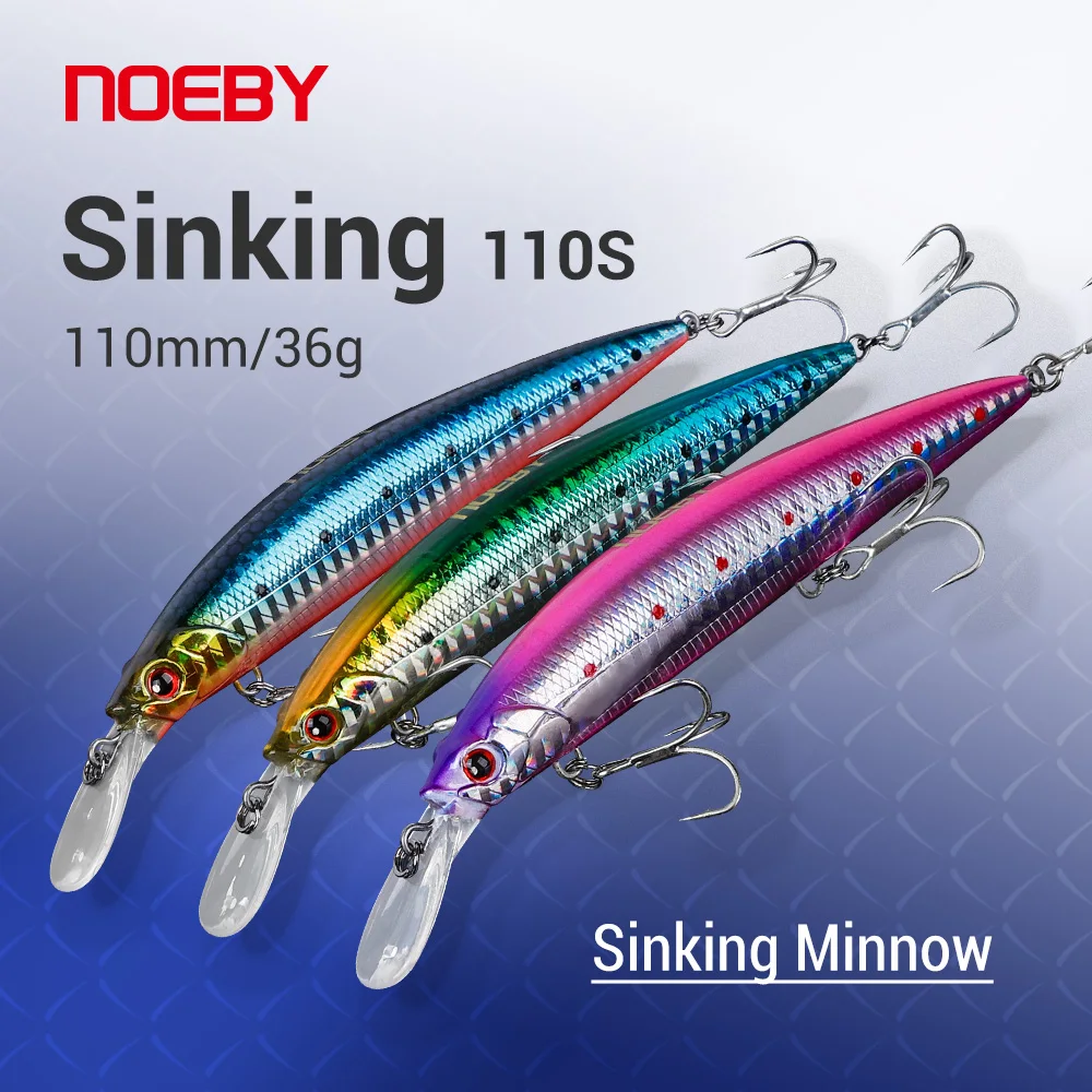 NOEBY 3 sztuk Minnow przynęty 110mm 36g tonący 0.2-3m Wobbler Jerkbait sztuczna twarda przynęta okonia morskiego szczupak sprzęt wędkarski