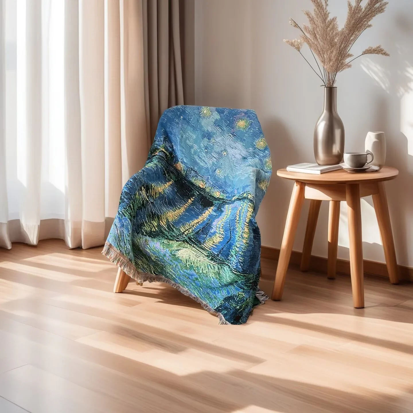 

Вязаный чехол для дивана Van Gogh Artistic Sle, синий, с рисунком «Звездная ночь», декоративное покрывало, небольшой коврик для дивана, домашний текстиль
