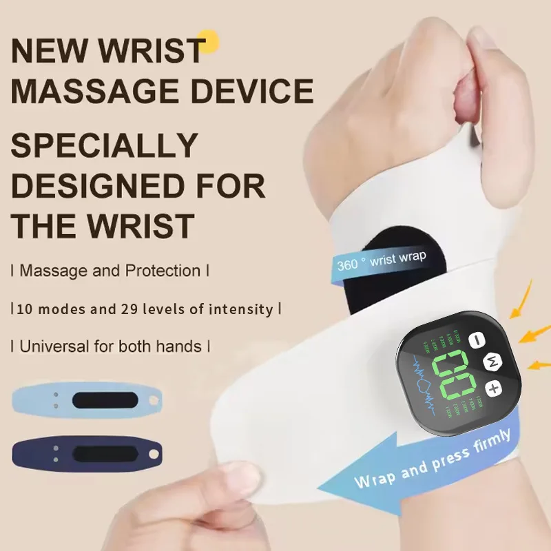 EMS Electric Cordless Hand Wrist Massager 10 Mode Vibration Massage Relieve Hand Muscle Fatigue Rechargeable Wrist Brace Wrap