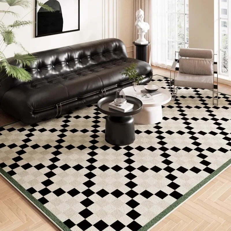 Large Area Carpet For Living Room Vintage Plaid Style Bedroom Bedside Floor Mats Loop Pile Tpr Decorate Rug 카페트 거실 대형 שטיח לסלון