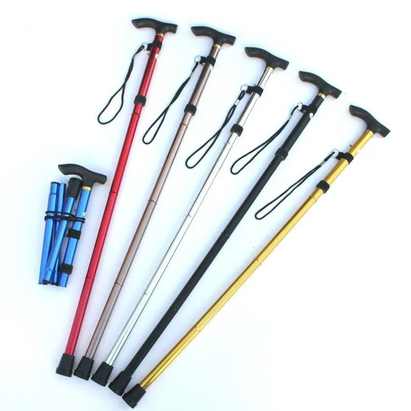 Walking Sticks Aluminum Alloy Climbing Cane Four-section Telescopic Folding Climbing and Hiking Cane Trekking Poles Elderly Cane