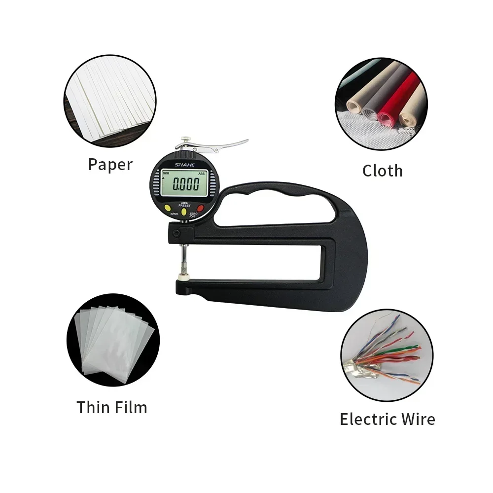 SHAHE 0.001 mm 0-12.7mm Digital Micron Thickness Gauge Paper Leather Thickness Gauge Rubber Thickness Gauge