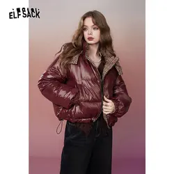 ELFSACK 2000s Retro Houndstooth Down Coats Women 2023 Winter New Designed Jackets