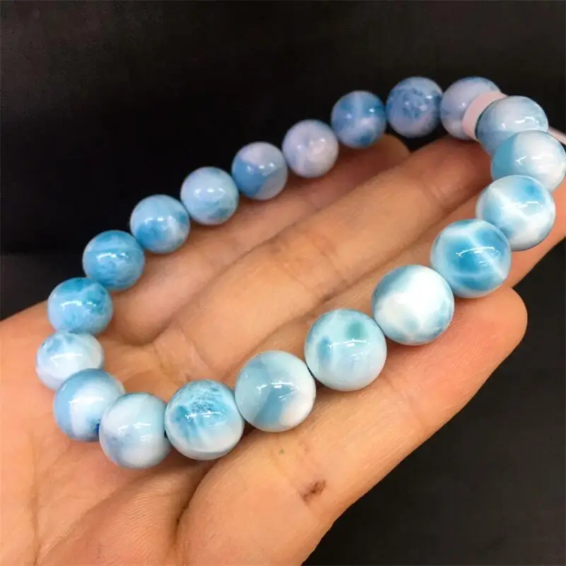 10MM Natural Larimar Bracelet Women Fashion Healing Crystal Round Beads Lovers Strand Jewelry Gift 1PCS