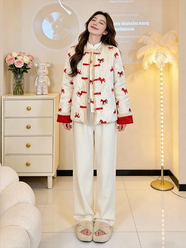 

Ele Chinese Sle Cotton Jaet Floral Print Retro High-End Feel Small Size Outerwear Winter Warm Thiened Long Sve Coat