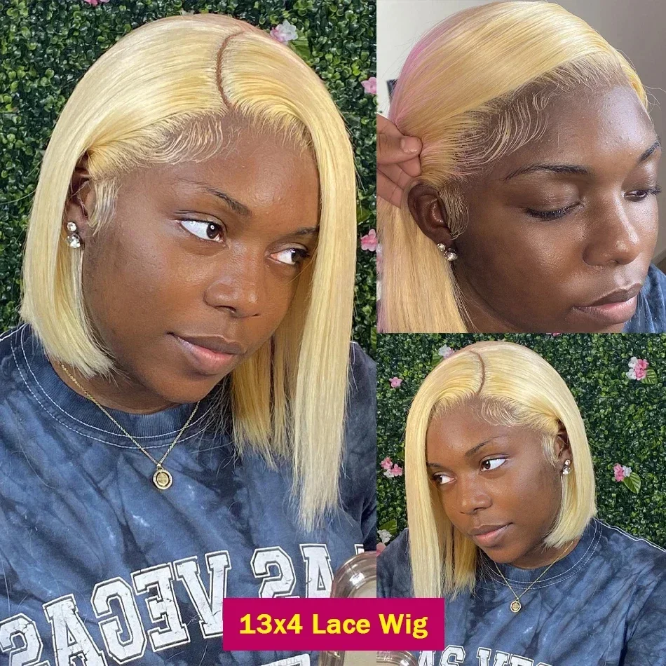 

Short Bob Wig 613 Honey Blonde Colored Straight Bob Wig 180% Density 13x4 Lace Front Human Hair Wigs Lace Front Wigs For Woman