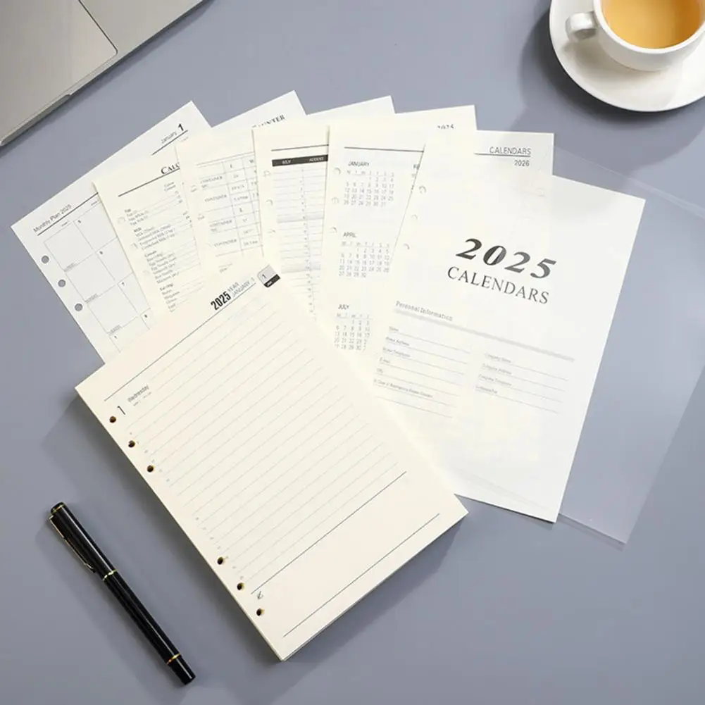 กระดาษโน้ตบุ้คแบบเติมได้2025 2025กระดาษสมุดแพลนเนอร์ปฏิทินแบบหลวมแผ่นรีฟิลสำหรับเขียนลื่นหมึกกันเป็นระเบียบ