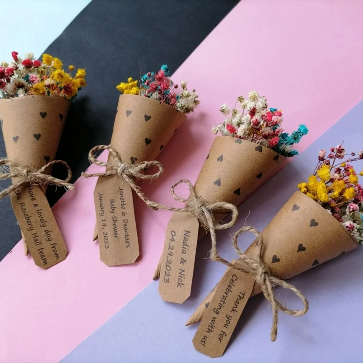 

Mini Dried Flower Bouquet Favors: Heart Tag, Magnet Option