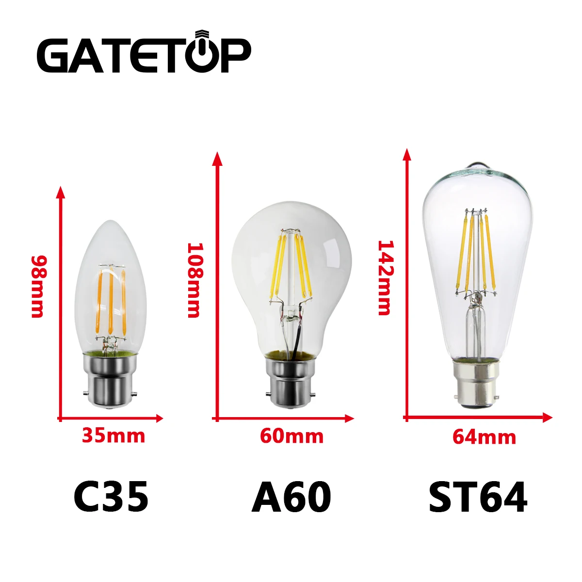 LED 레트로 에디슨 램프 E27, B22, E14 투명 유리 전구, 따뜻한 가정 장식, 빈티지 램프, 유연한 조명