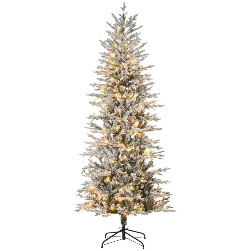 

7.5ft Prelit Artificial Christmas Tree with 850 Flocked Branches, 350 Warm Yellow Lights, Auto Open Feature, Extra Bulb