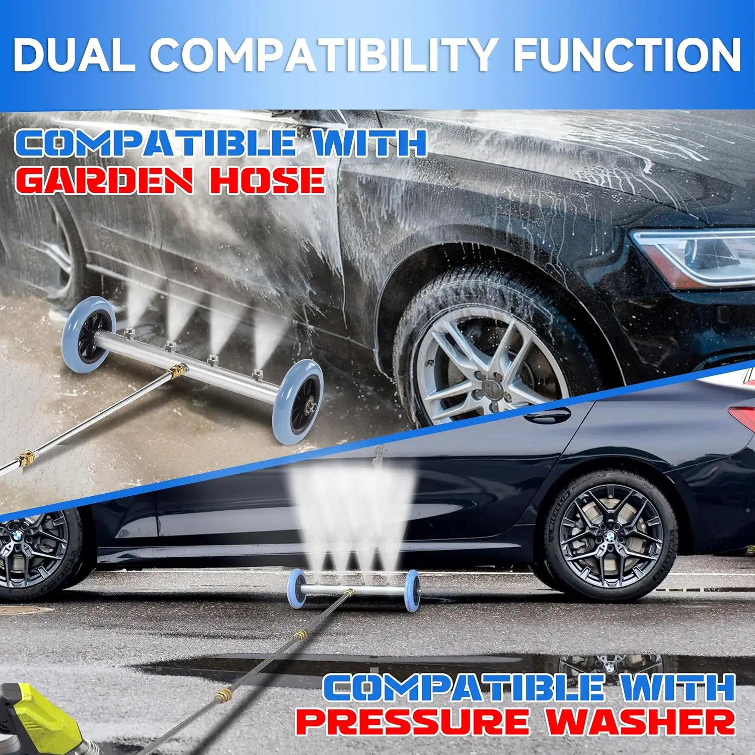 16 Inch Undercarriage Car Washer, Pressure Washer Under Car Cleaner with 3 Pcs Extension Wand, 4000 PSI